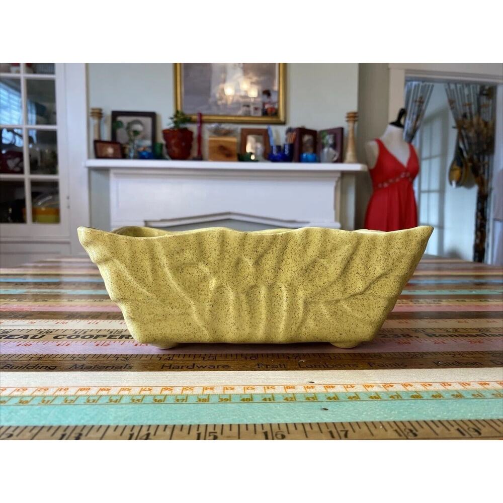 Vintage UPCO #483 Pottery Dish Planter Yellow Speckled glazed USA